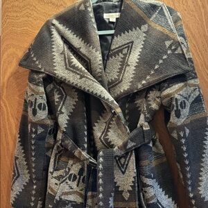 Cold Water Creek Geometric Patterned Coat in Gray and Brown Womens 14